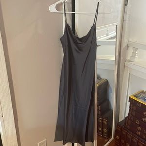 Silk type dress, navy blue/grey
